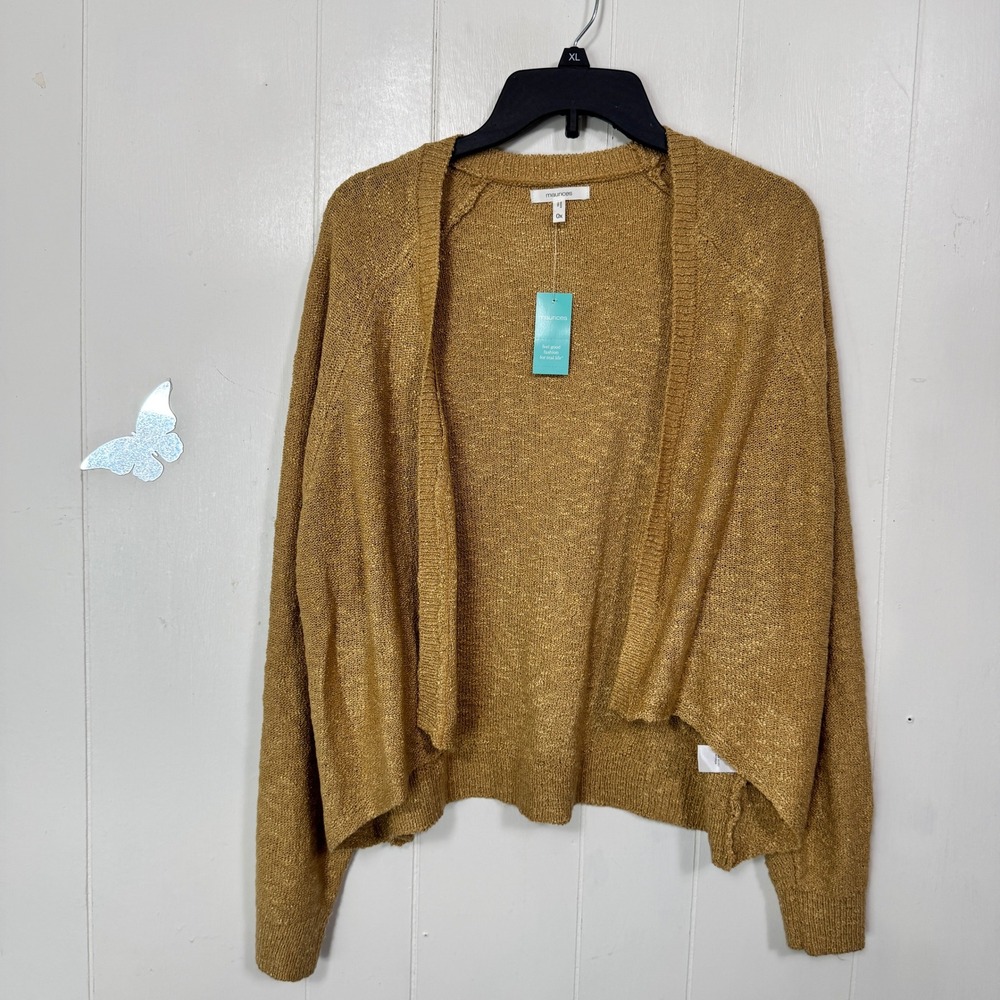 Maurices Women's Cardigan 0X Brown Open Front Long Sleeve Knit Sweater Top New